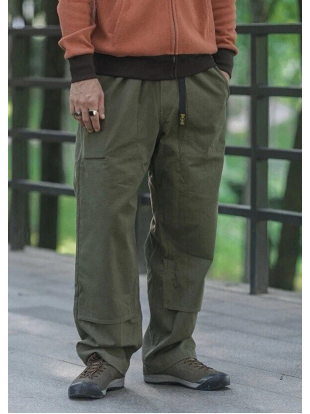 Men's Double Knee Canvas Climbing Pants Casual Loose Fit Cargo Pants Sz S.